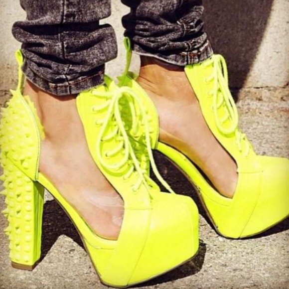 SEE ME SPIKING Spike Platform Boots NEON YELLOW & See Through ( BRAND NEW ! ) - Picture 1 of 6